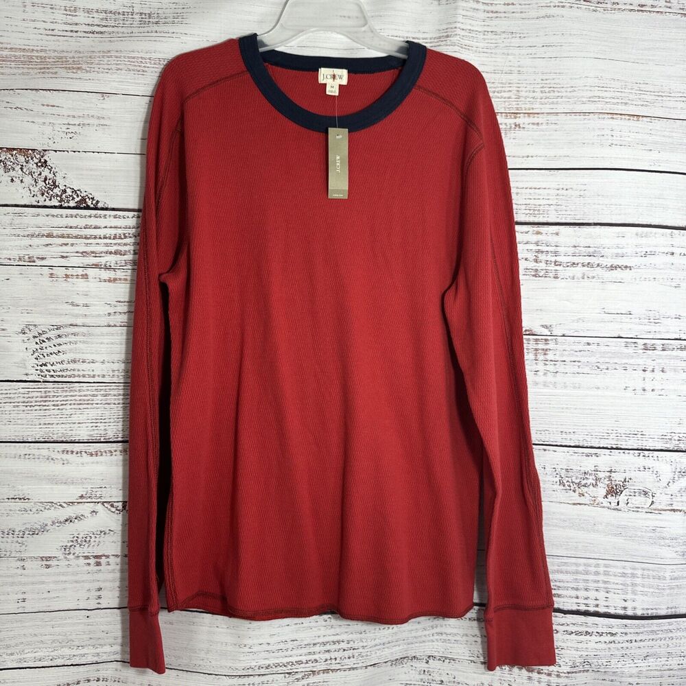 J. Crew Shirt Mens Medium Red Blue Long Sleeve Waffle Thermal